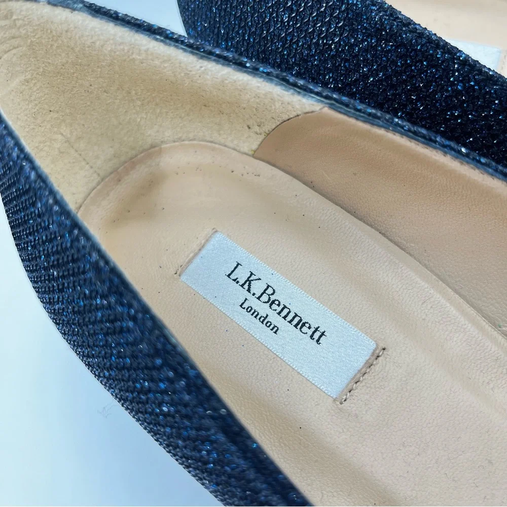 LK Bennett Women’s Sz 10.5 Audrey Kitten Heels Sparkle Navy Blue Wedding Fancy